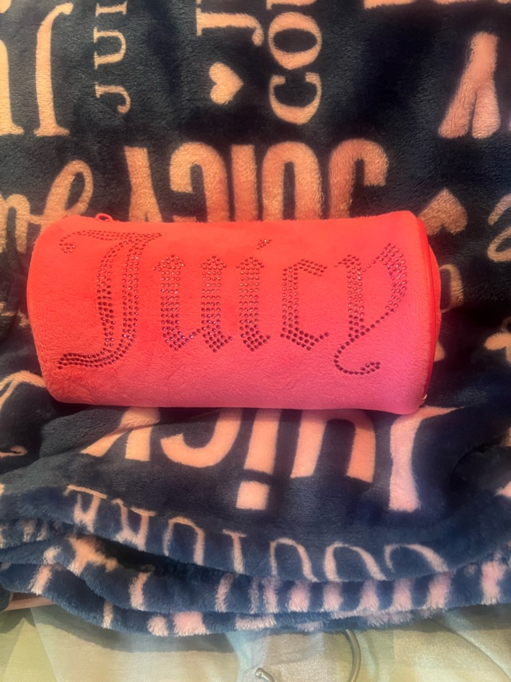 Juicy Couture Bright Pink Rhinestone Logo Cosmetic Case